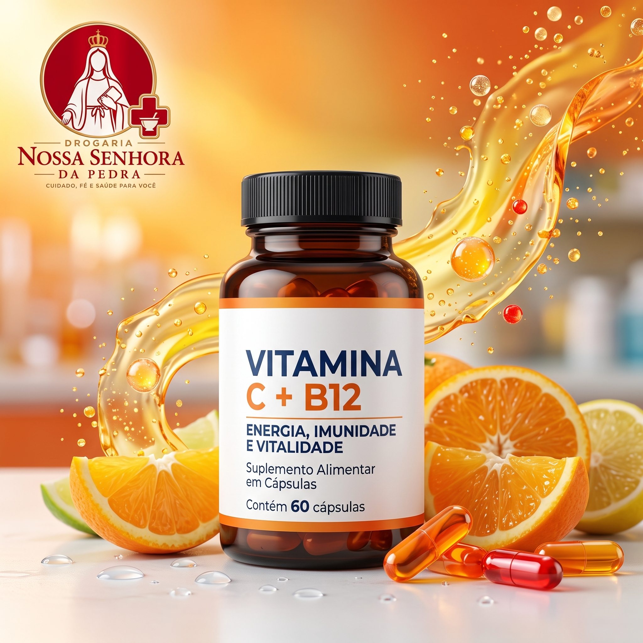 Vitaminas C e B12, opções da seção de vitaminas e bem-estar